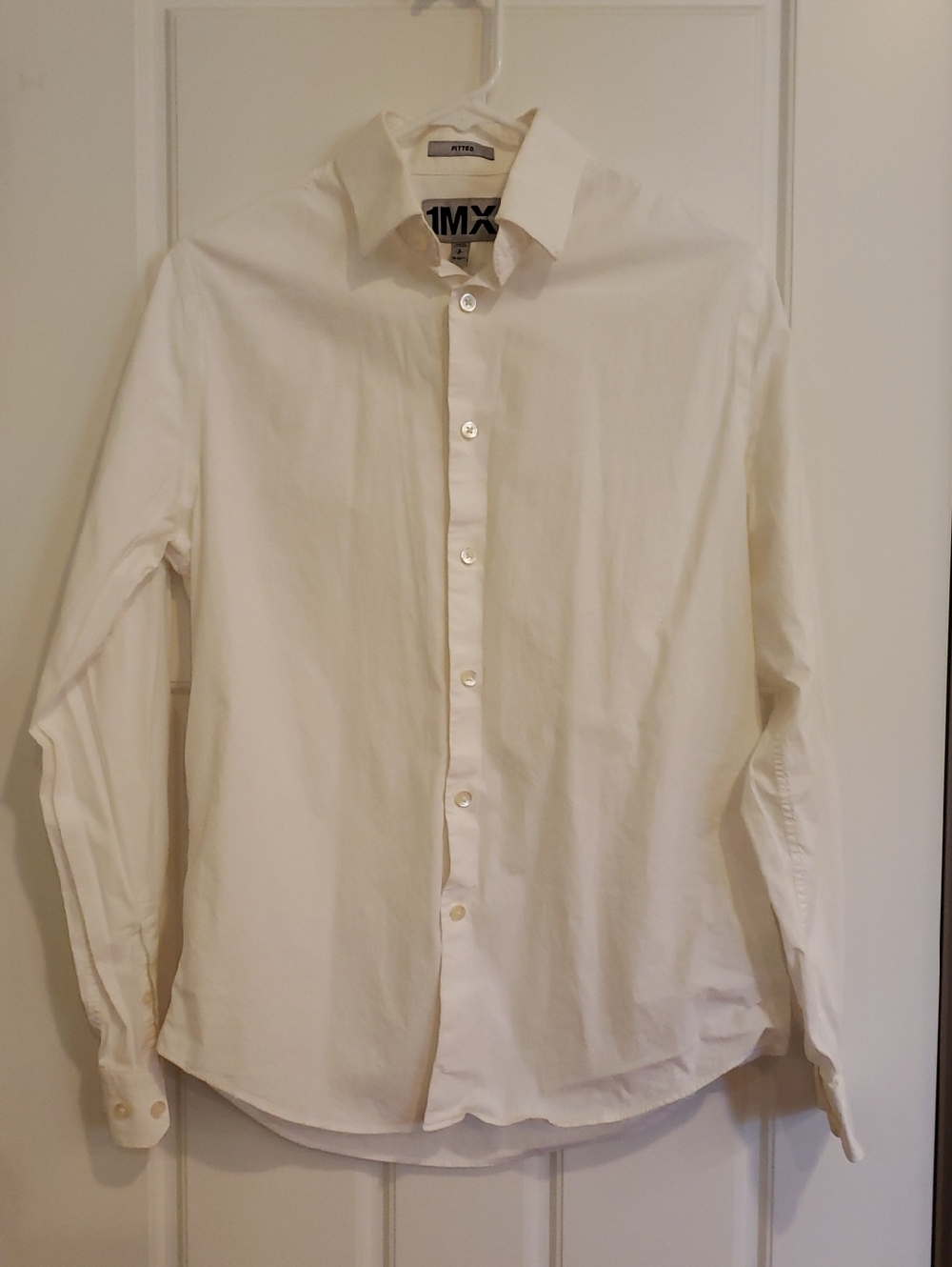 Express 1MX Size 14 Fitted Men's Button Down Long Sleeve Shirt. White